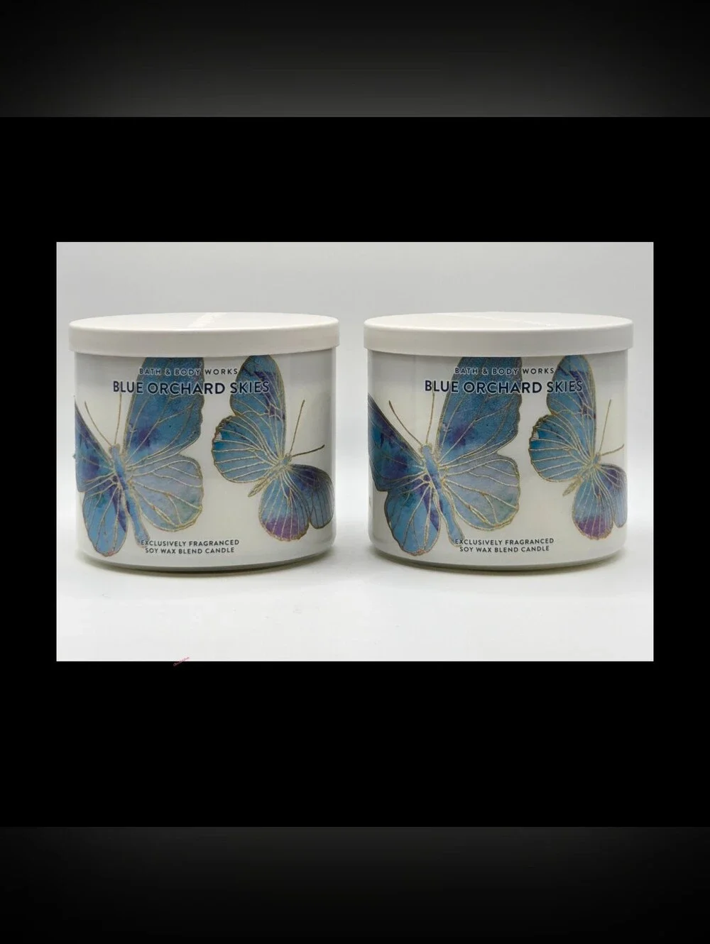 Bath and Body Works Blue Orchard Skies 3 Wick Candles X 2 New!!